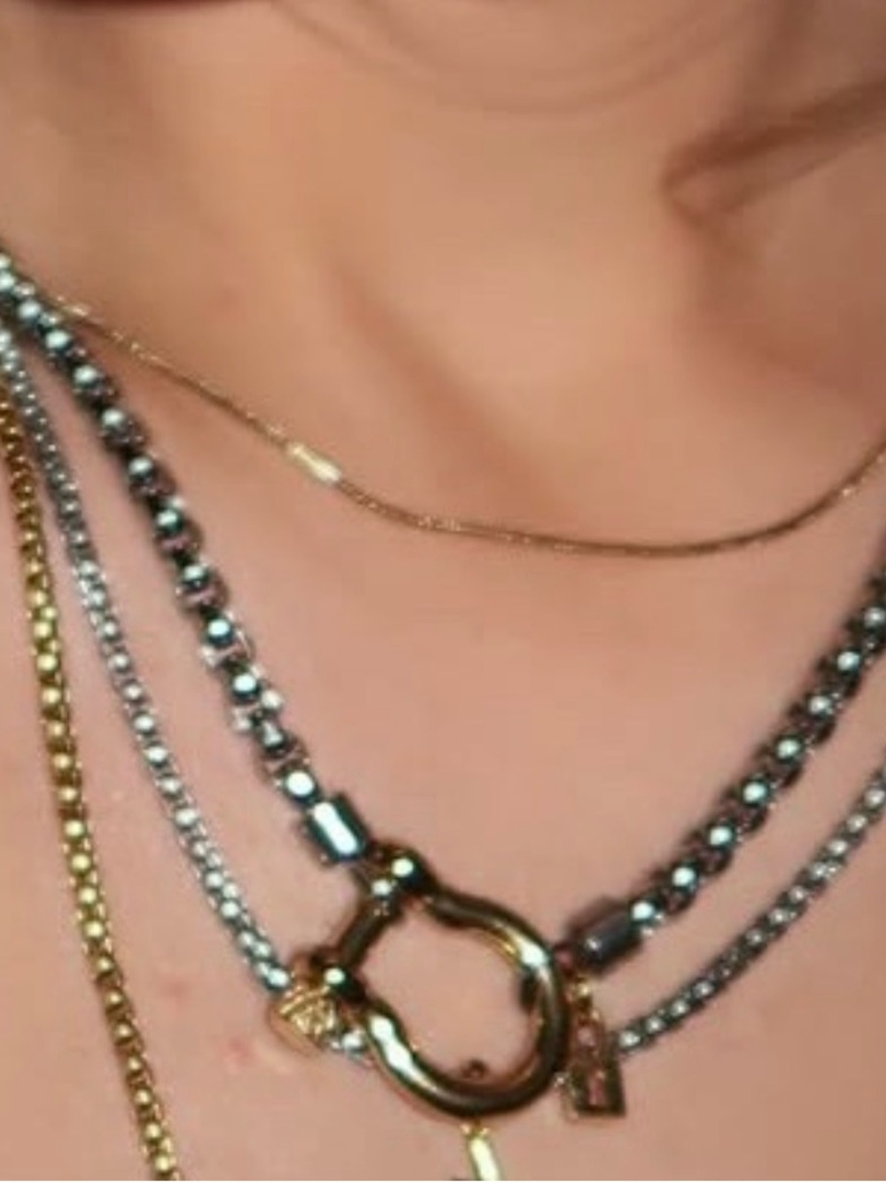 Layered Gold and Gunmetal Pendant Necklace Set